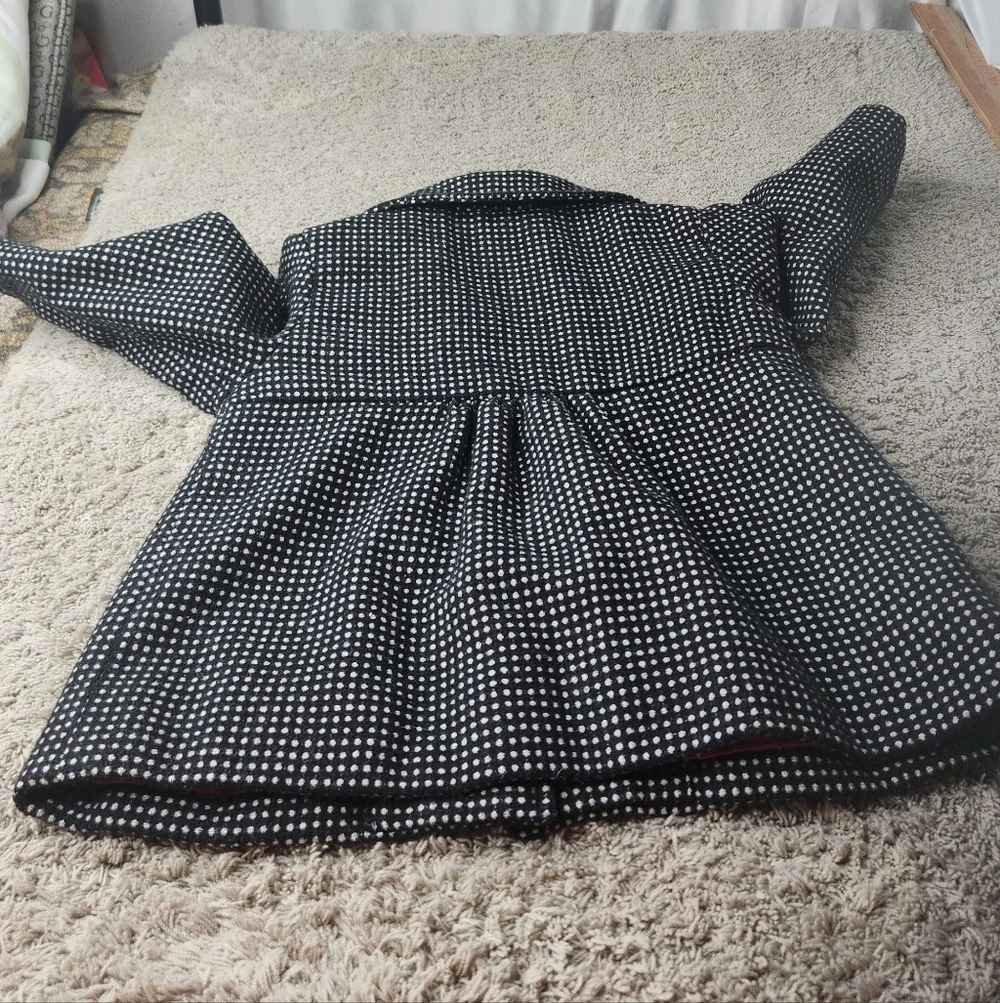 Toddler's Black and White Micro Polka Dot Peacoat with Button Detail 18M